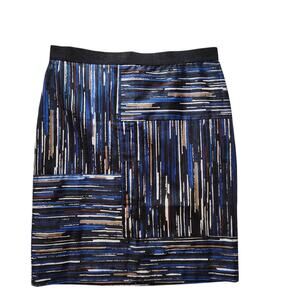 NWT Ann Taylor Skirt knee length paint brush abstract geometric blue black Sz 10